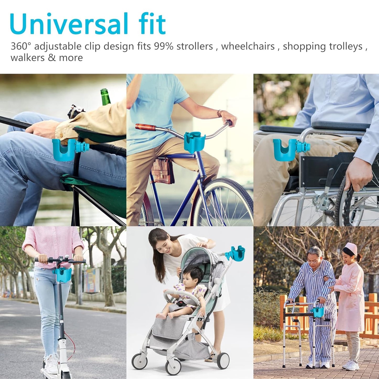 Suranew Universal Stroller Cup Holder, Adjustable Drink Holder with Phone Holder for Baby Stroller, Wheelchair, Walker, Bike, Scooter, Gifts for Family Member.