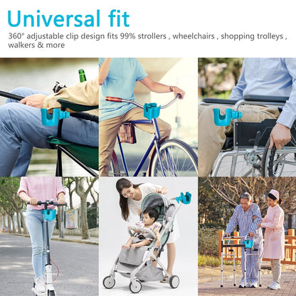 Suranew Universal Stroller Cup Holder, Adjustable Drink Holder with Phone Holder for Baby Stroller, Wheelchair, Walker, Bike, Scooter, Gifts for Family Member.