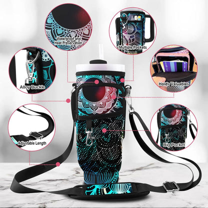 Stanley Carrier Bag for Stanley 40oz/30ozTumbler with Phone with 2 Adjustable Strap,3 Pockets Bottle Stanley Cup Carrier Bag & Case,Accessories for Hiking Travelling