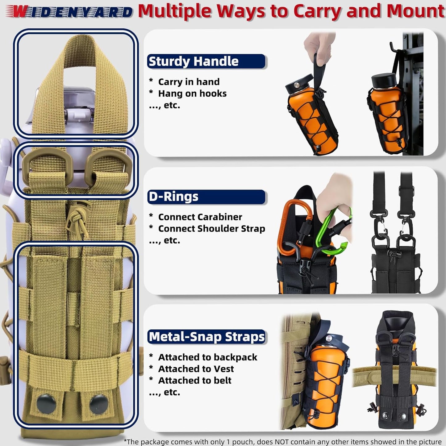 Molle Water Bottle Holder Pouch, 16-77 oz Adjustable Capacity Tactical Bottle Bag, Compatible with Backpack, Vest, Belt for Outdoor Activities