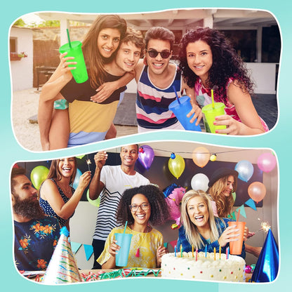 24 Pack Plastic Tumblers with Lids and Straw, Reusable Cups with Lids and Straws Colorful Cups for Cold Drink Iced Coffee, Plastic Tumbler Bulk for Party Birthday Gifts (24 oz, Stylish Colors)