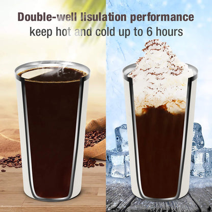 17oz (510ml) Vacuum Insulated Coffee Travel Mug, Leak proof Double Wall Stainless Steel Reusable Cup with Lid, Thermal Tumbler for Hot and Cold Drinks, Matte Texture White