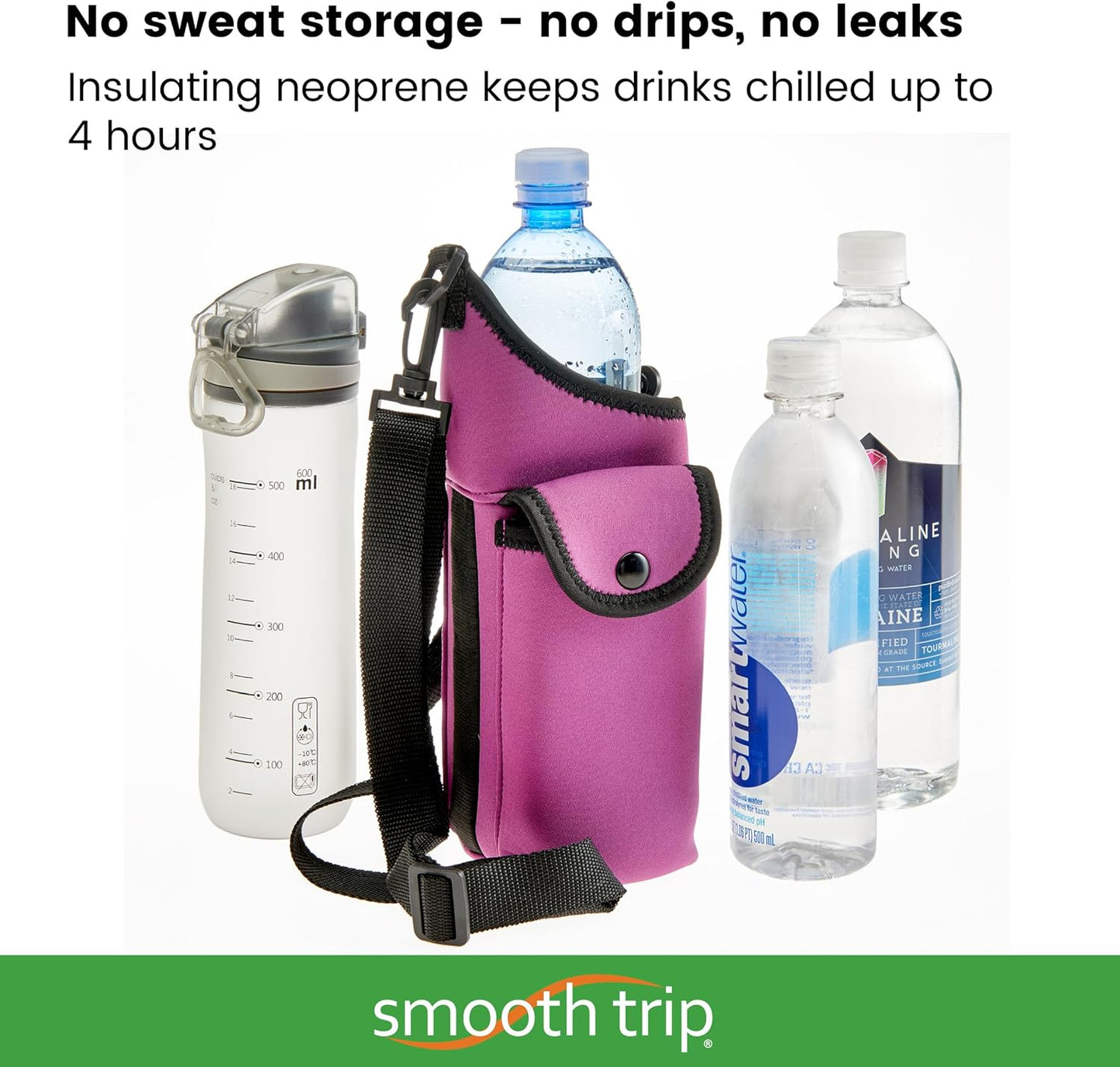 Smooth Trip AquaPockets Neoprene Water Bottle Holder with Strap - Neoprene Sling Bag with Water Bottle Holder, Phone Pouch and Adjustable Strap for Walking and Hiking - Fits up to 32 oz. Bottles