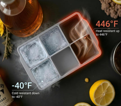 KitchFort Large Silicone Ice Cube Tray (2-Pack), Easy Release 2" Big Ice Cubes - Cocktail, Whiskey Ice Cubes Mold - Ice Trays for Freezer with Lid - Stackable Silicone Ice Tray - Black