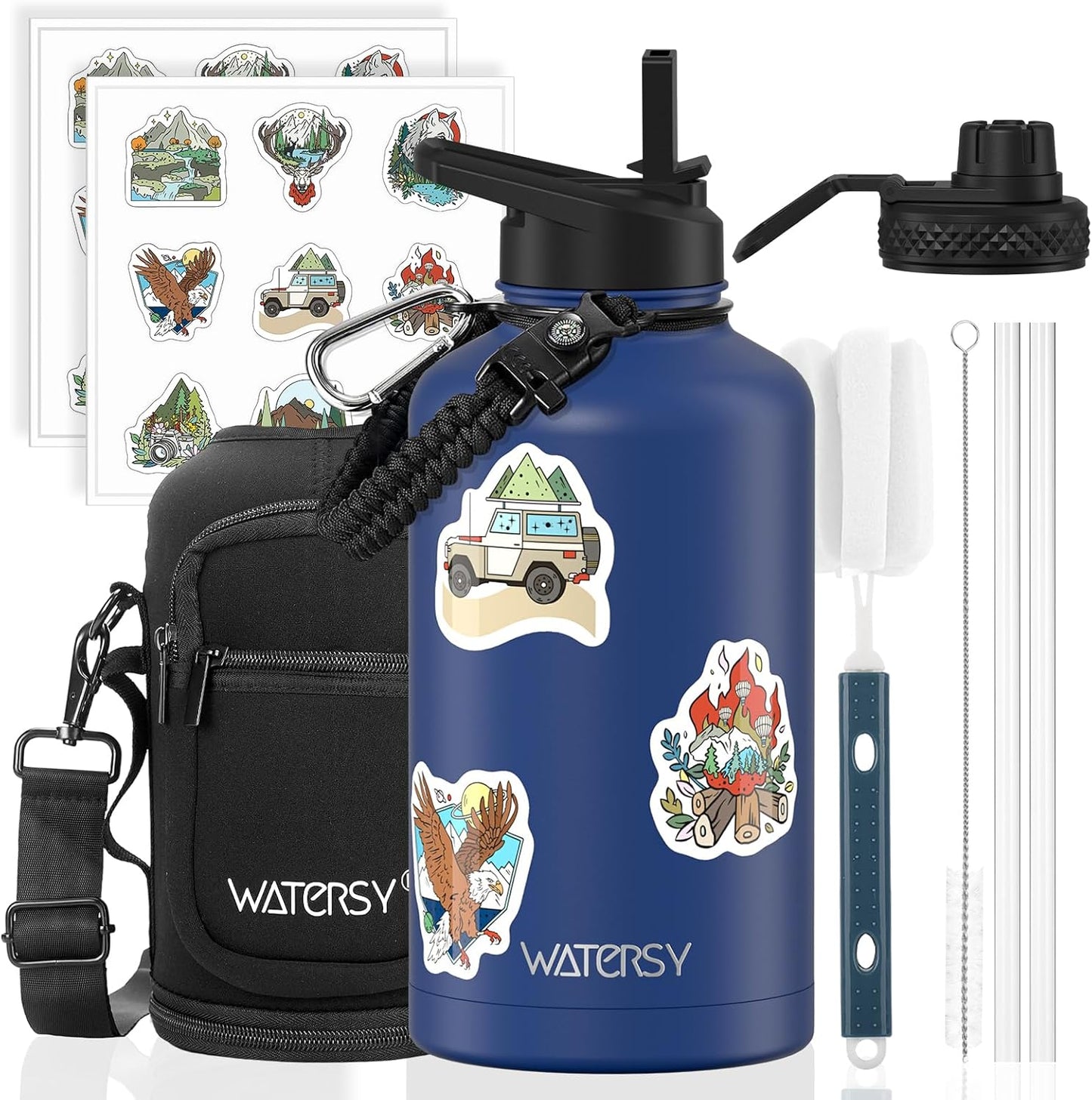 40oz Insulated Water Bottle (Cold for 48 Hrs),BPA Free&Leak Proof,Stainless Steel Water Flask,Water Jug with Straw Spout Lids for Gym,Hiking,Travel,Black Blue