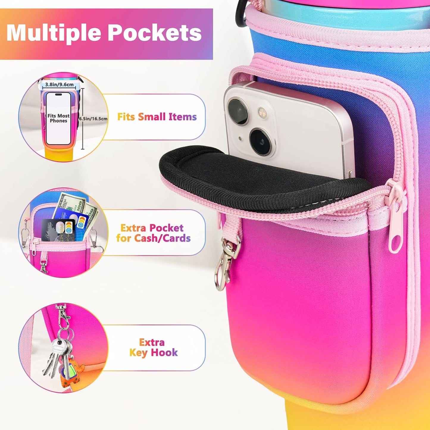 Magnetic Water Bottle Carrier Bag Compatible with Stanley/Meoky 40 oz Tumbler with Handle,Water Bottle Holder Pouch with Adjustable Shoulder Strap & Phone Pocket Fits for Stanley Cup Accessories