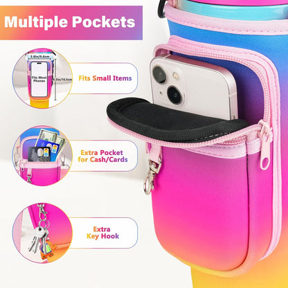 Magnetic Water Bottle Carrier Bag Compatible with Stanley/Meoky 40 oz Tumbler with Handle,Water Bottle Holder Pouch with Adjustable Shoulder Strap & Phone Pocket Fits for Stanley Cup Accessories