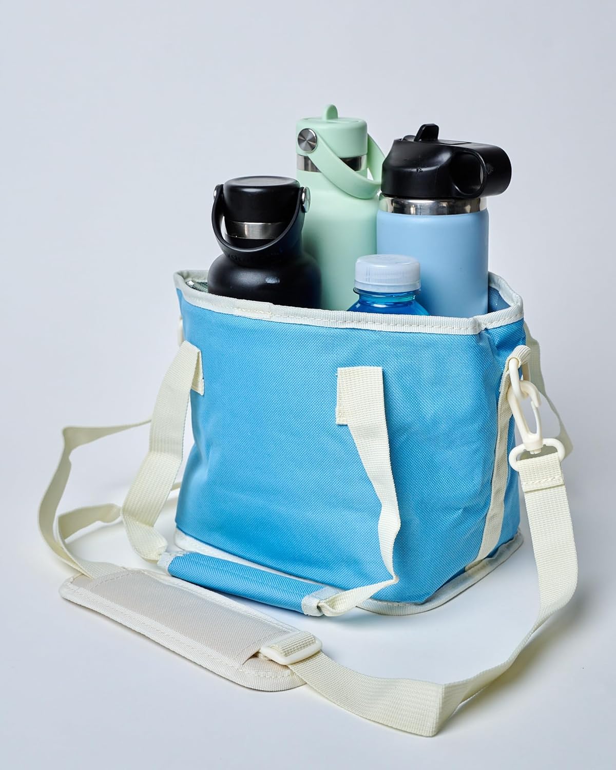 NoNa & Bee 4 Water Bottle Holder with Strap | Family Size 4 Compartment Drink Bag, Multiple Tumbler Carrier Caddy | Adjustable Fits Large & Small Drinks | Hands Free, Won't Tip Over in Car