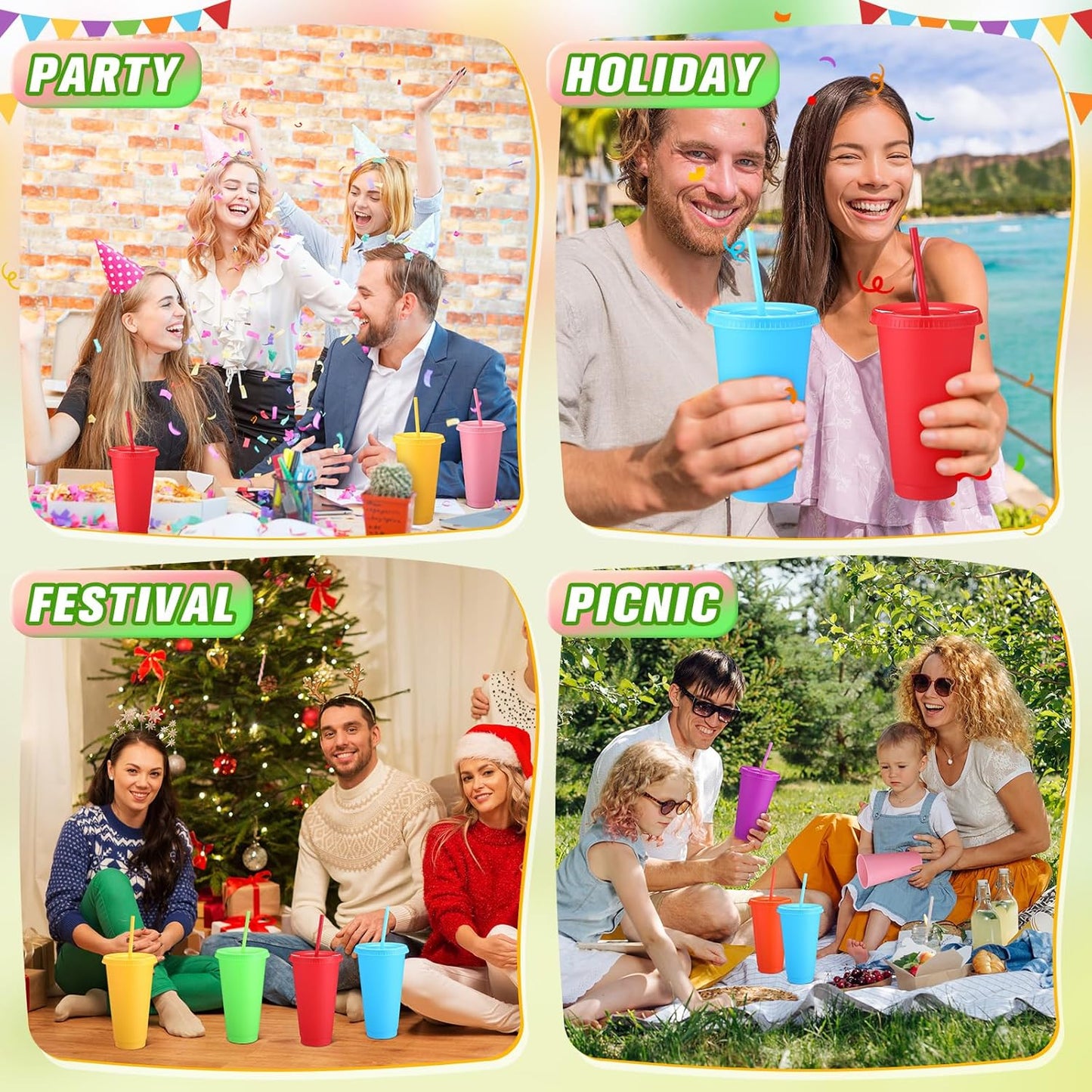 Honeydak 15 Pack Tumbler with Straw and Lid Bulk Cups for Gifts Water Bottle Iced Coffee Travel Mug Cup Reusable Plastic Tumblers for Party Birthdays 24-27 oz (Solid Color)