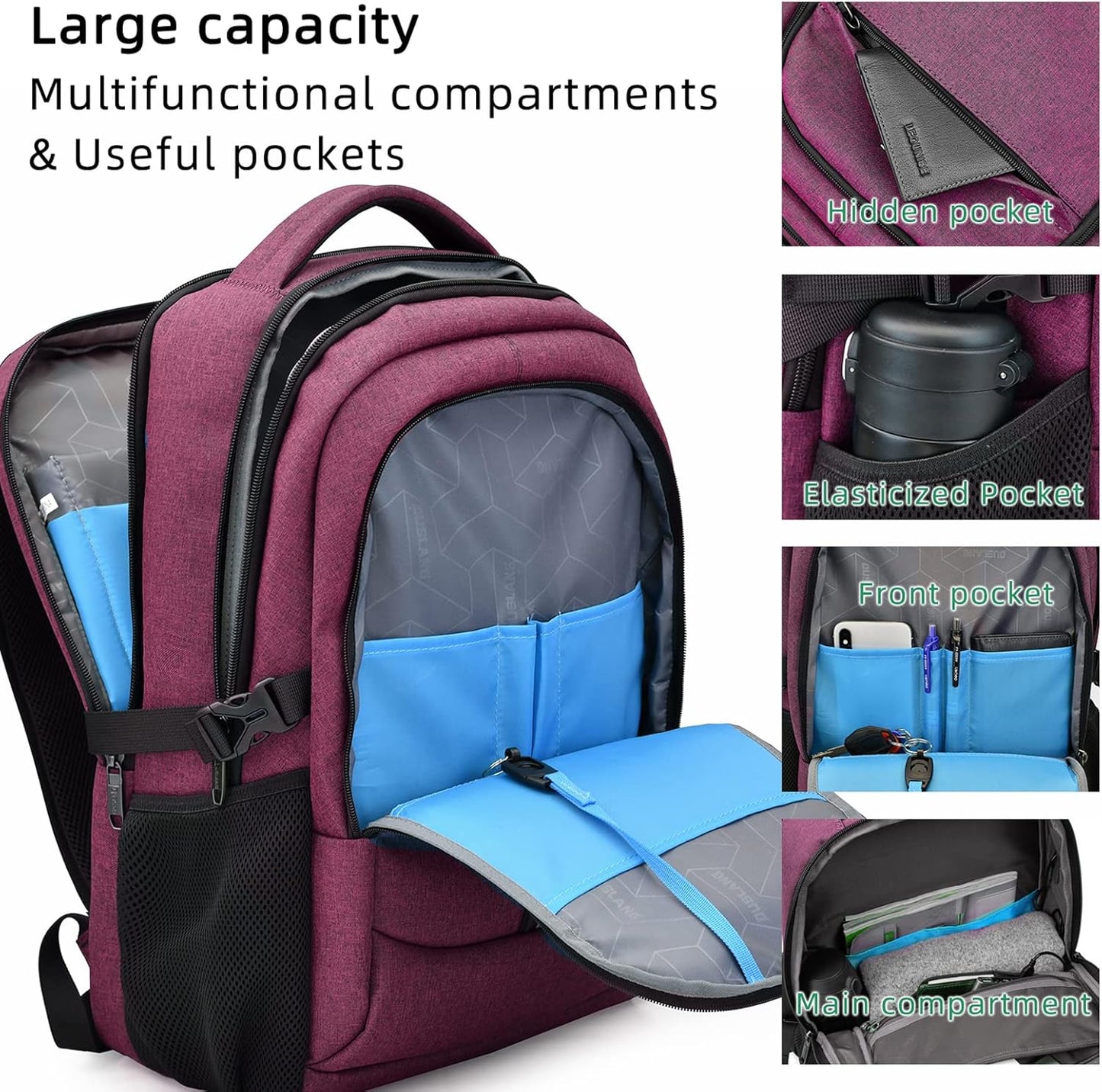 DUSLANG 17 Inch Laptop Backpack for Travel Water Resistant College Backpack for Men/Women Laptop Bag with USB Charging Port,Black - Colors B