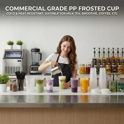 100 Sets Bulk Frosted Disposable Hard Plastic Cups With Straws Lids,90mm Disposable Bubble Boba Milk Tea ToGo Cups Cold Hot Plastic coffee Boba Tea Business TakeAway Supplies (16, ounces)