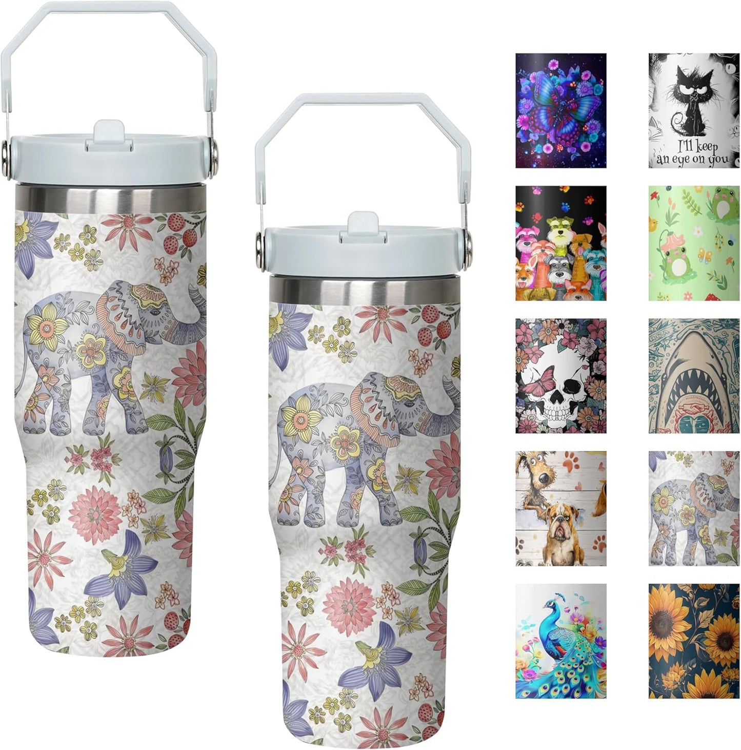 30 oz Peacock Blue Flip Straw Tumbler with Top Handle for Peacock Blue Lover Resuable Vacuum Insulated Flip Top Water bottle for Home Office Car