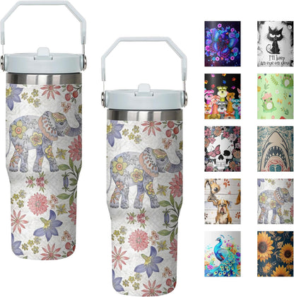 30 oz Peacock Blue Flip Straw Tumbler with Top Handle for Peacock Blue Lover Resuable Vacuum Insulated Flip Top Water bottle for Home Office Car