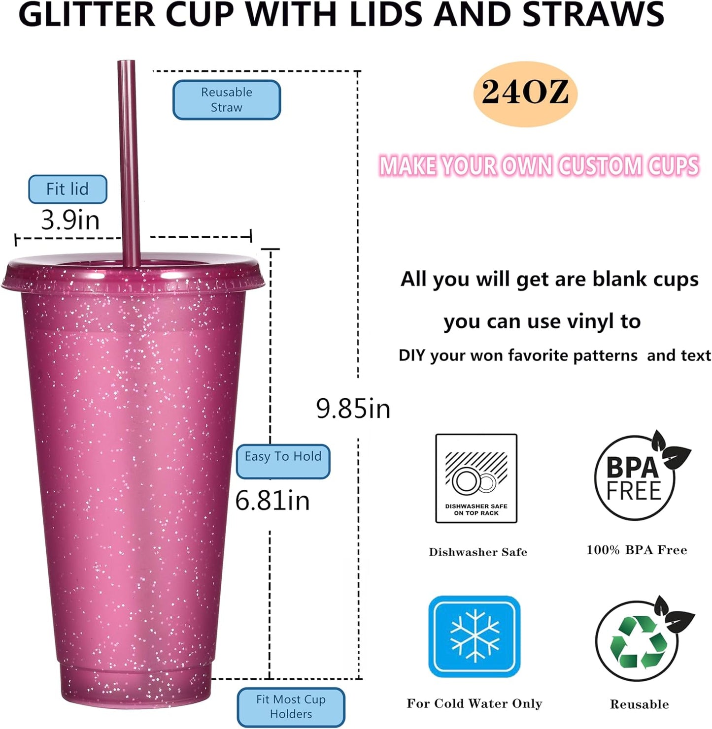 Suertestarry Tumbler with Straw and Lid,Water Bottle Iced Coffee Travel Mug Cup,Reusable Plastic Cups,Perfect for Parties,Birthdays,24oz-5 Pack (Rainbow, 5pack)