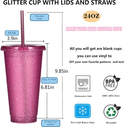 Suertestarry Tumbler with Straw and Lid,Water Bottle Iced Coffee Travel Mug Cup,Reusable Plastic Cups,Perfect for Parties,Birthdays,24oz-5 Pack (Rainbow, 5pack)