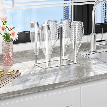 Water Bottle Drying Rack Reusable Bottle Rack Dryer Kitchen Stand Holder Metal Countertop Baby Bottle Drying Rack Water Cup Drying Rack for Plastic Bags, Bottles and Cups (Sliver, Small)