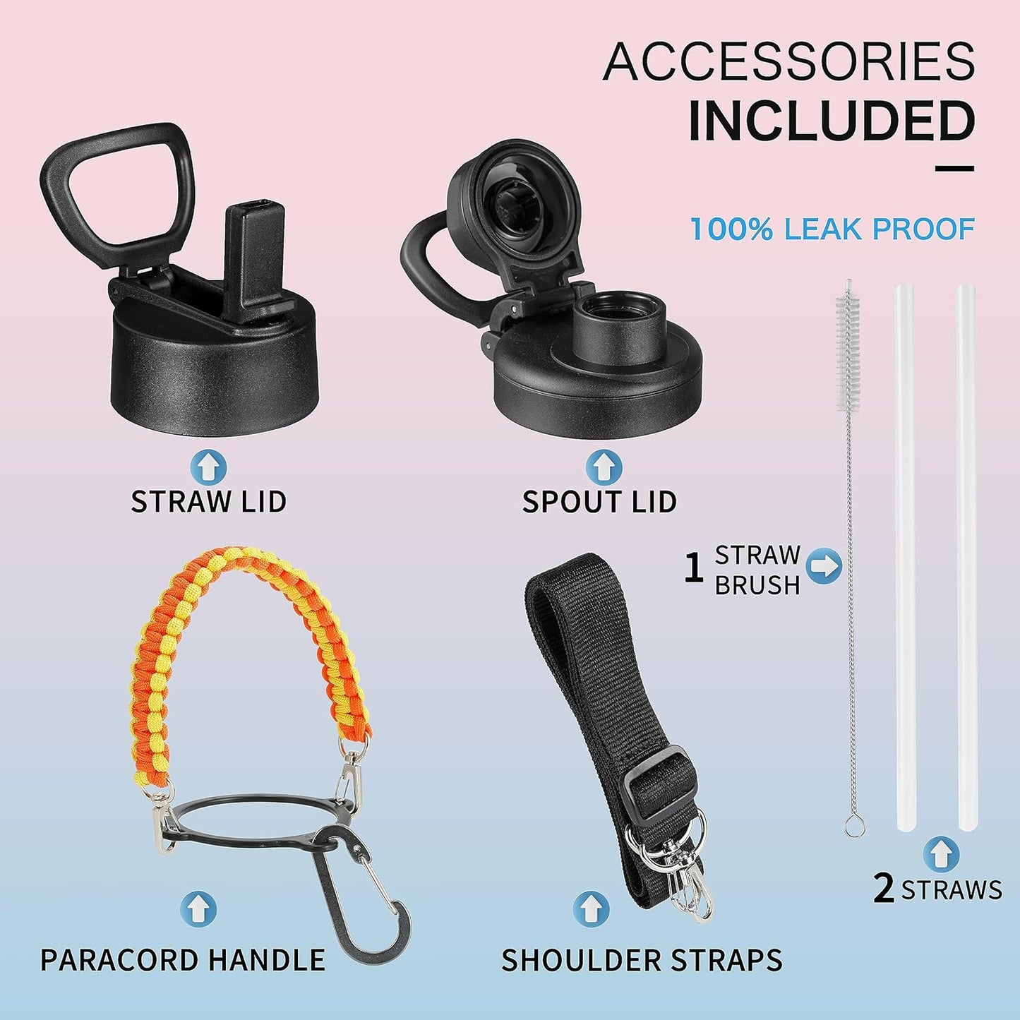 KXIAOCHEN Insulated Water Bottle With Strap, Cold For 48 Hrs Leak Proof, Triple Wall Stainless Steel Sports Water Bottle With Straw And Spout Lid For Gym Hiking Travel