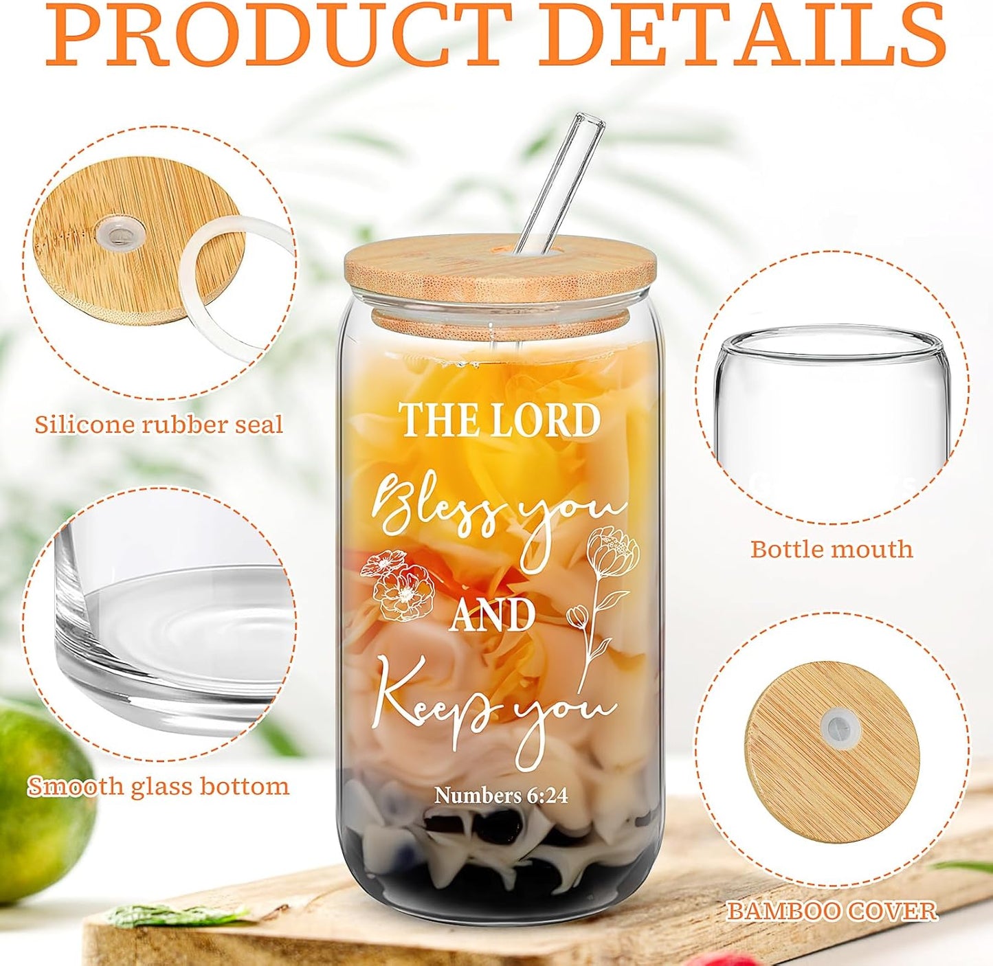 12 Set Christian Gifts Bulk 16oz Glass Cup with Lids Straws Can Shaped Bible Verse Coffee Cup Religious Gifts for Men Women Church Sunday School Bible Study
