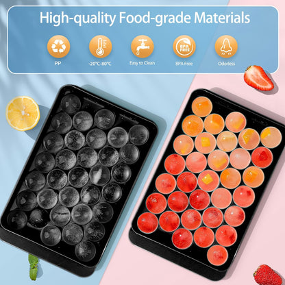 WIBIMEN Ice Cube Tray with Lid and Bin - Round Ice Trays for Freezer with Lid - Ice Cube Trays for Freezer with Ice Container (1"-2PACK Blue)