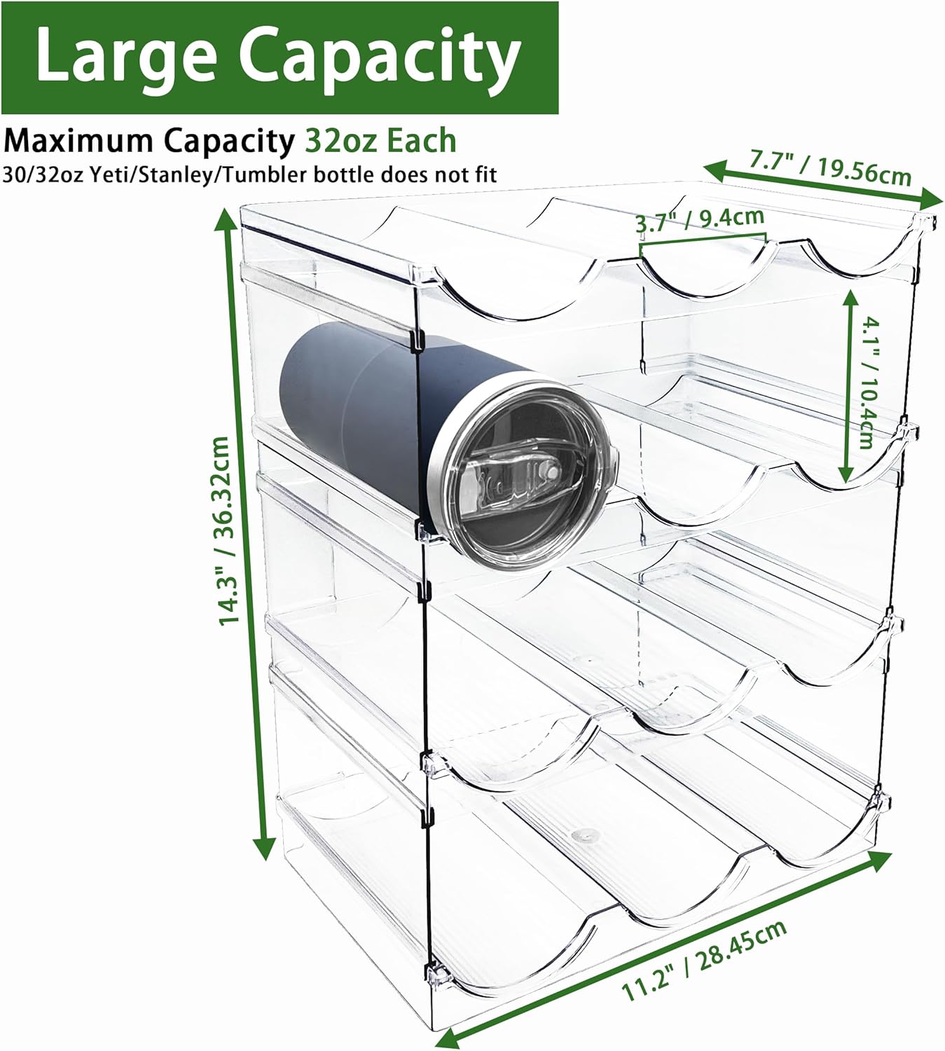 Spaclear 2 Pack Water Bottle Organizer, Stackable Kitchen Pantry Storage Shelf, Plastic Water Bottle Holder for Cabinet and Fridge Organization