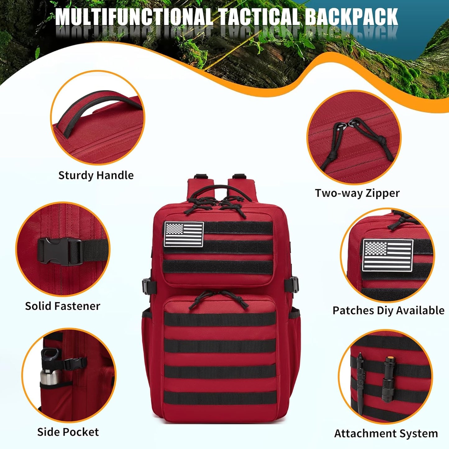 Wotony Military Tactical Backpack for Men Waterproof Daypack 3 Day Assault Pack Molle Bag with Water Bottle Holder