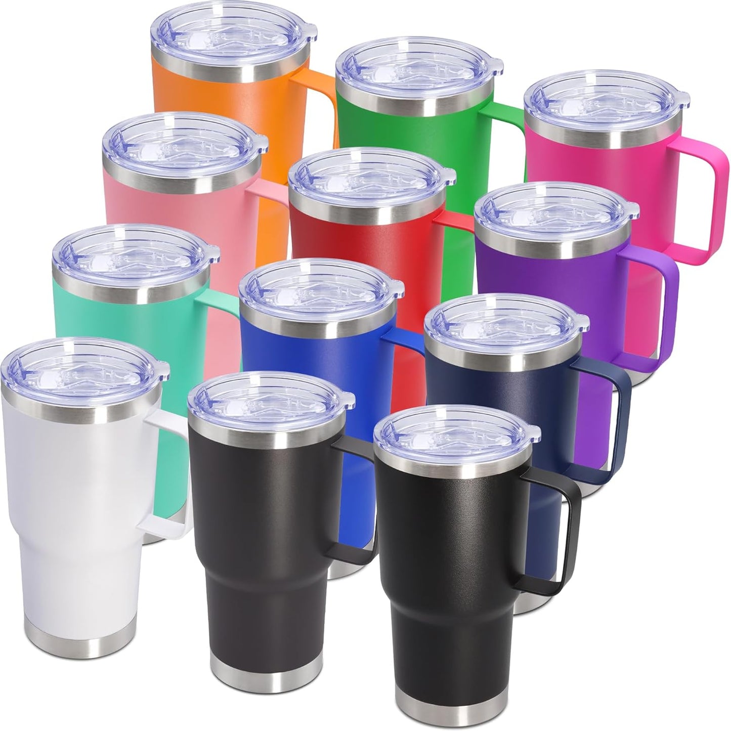 20 oz Tumbler with Handle and Lid, Stainless Steel Tumbler Insulated Travel Coffee Mug, Spill Proof Double Wall Vacuum Tumbler Cup Keep Drink Hot & Cold,White, 1 Pack