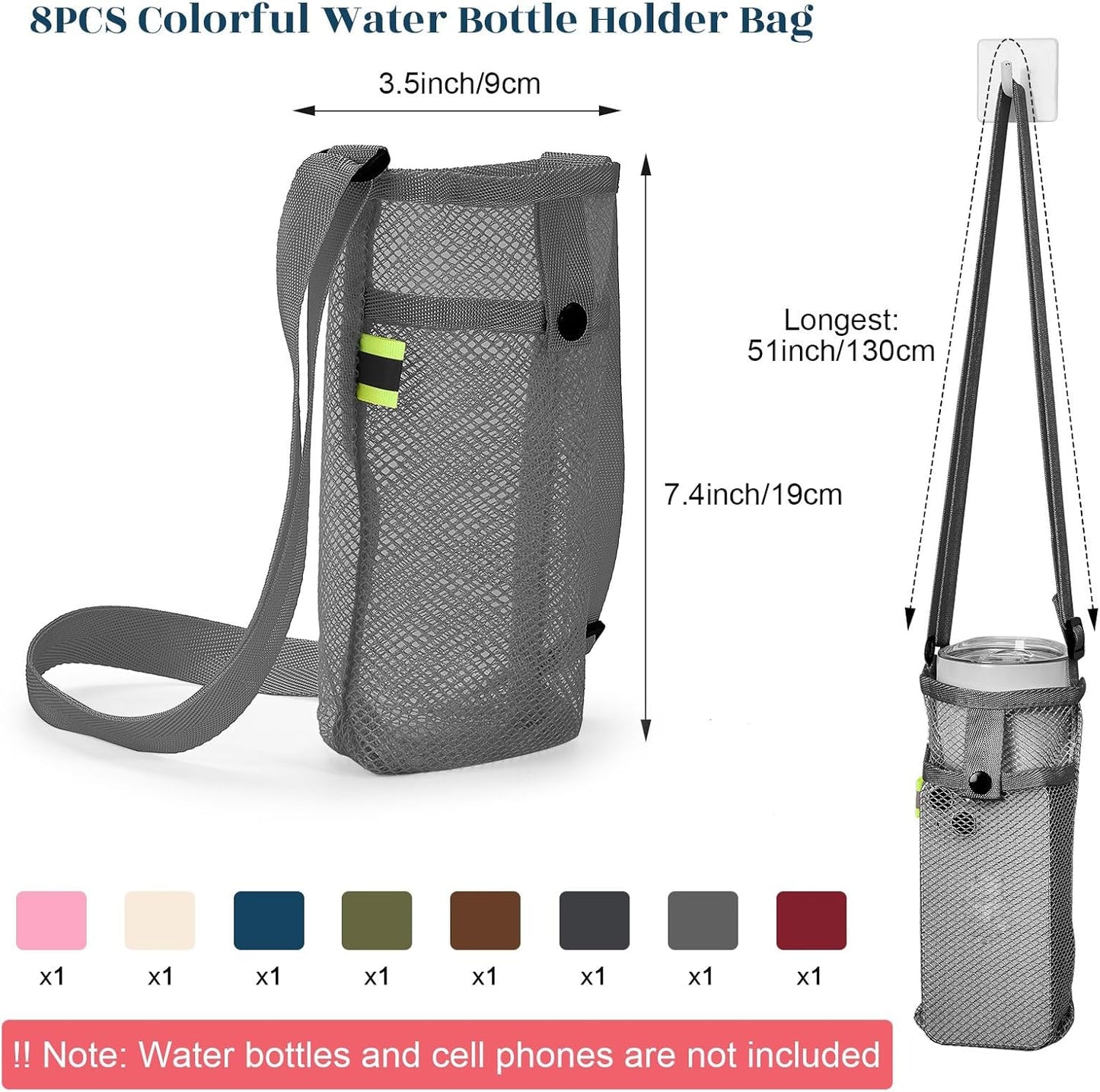 Mumufy Mesh Water Bottle Sling Holder with Adjustable Strap Crossbody Bottle Sleeve Carrier with Pouch for Outdoor Activities