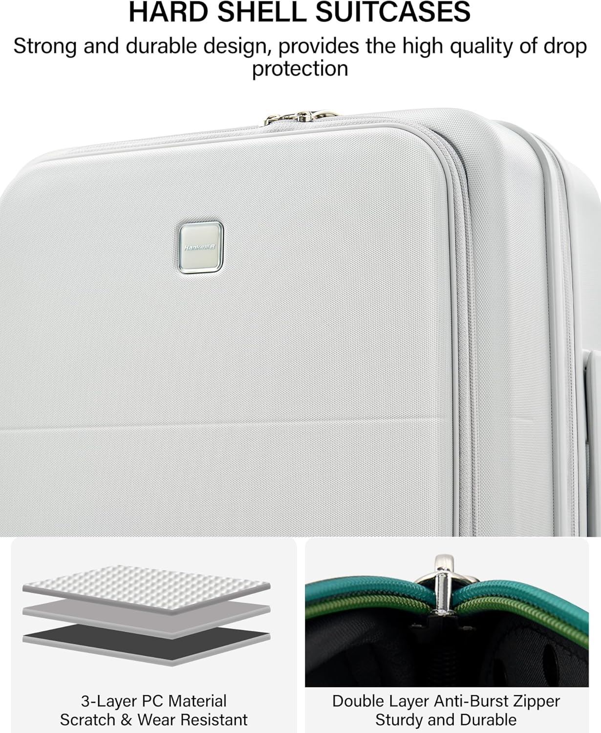 Hanke 20 Inch Expandable Carry On Luggage with Cup Holder 22x14x9 Airline Approved, Top Opening Hard Shell Suitcases with Wheels, Carry-On Travel Suitcase Trunk Luggage with Lock, Smoke White