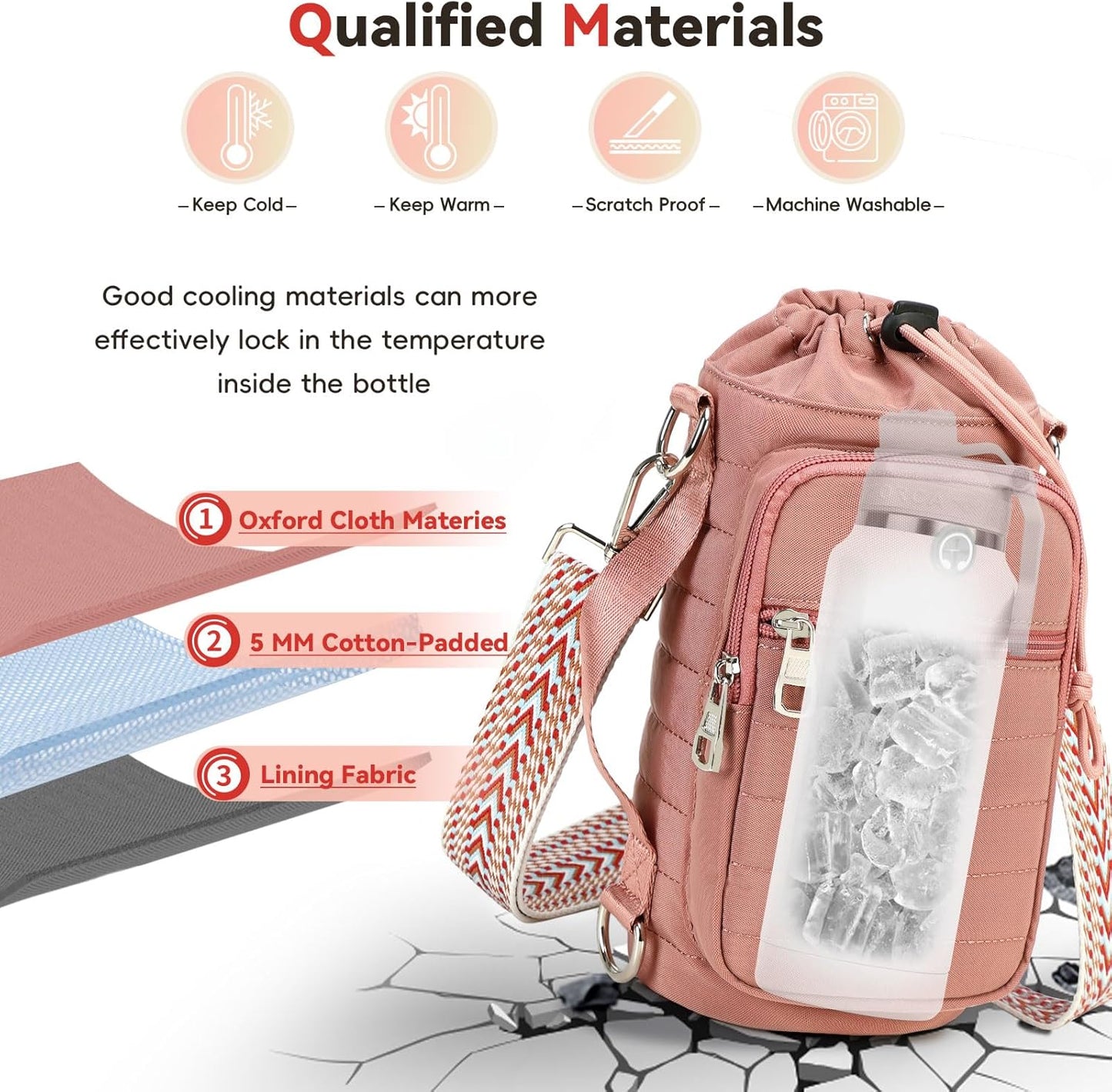 Water Bottle Carrier Bag with Strap, Sling Bag for Walking, Hiking, Cycling, Black, 40 Ounces