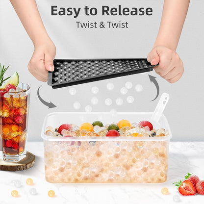 WIBIMEN Mini Ice Cube Trays, 0.55” Tiny Pebble Ice for Iced Coffee & Cocktails, Fast Chill, Easy Twist Release, Stackable with Lid & Storage Bin (4 Pack, Blue)