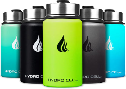 HYDRO CELL Stainless Steel Insulated Water Bottle with Straw - For Cold & Hot Drinks - Metal Vacuum Flask with Screw Cap and Modern Leakproof Sport Thermos for Adults (Neon 18oz)