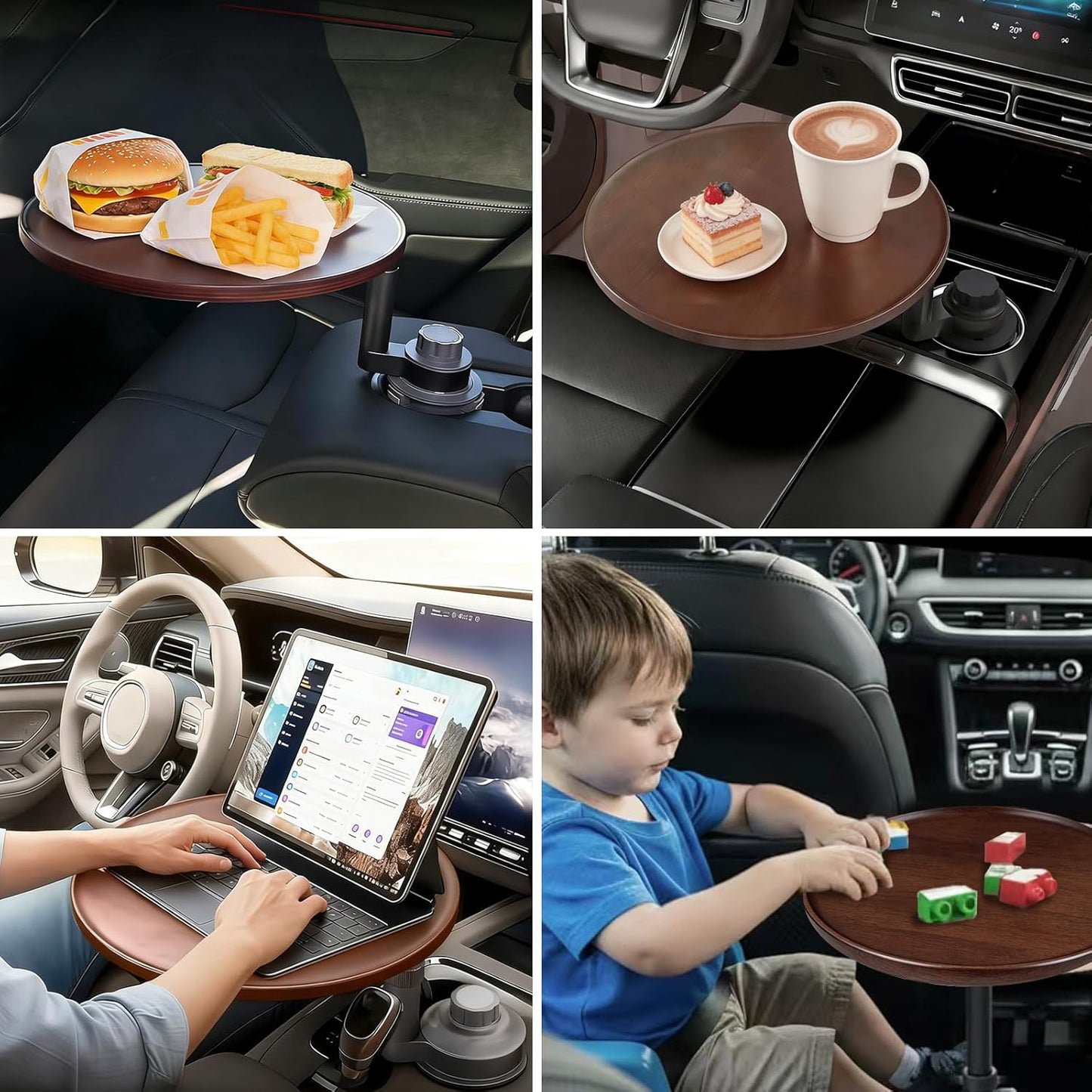 Car Tray 360° Rotating Cup Holder Table Organizer for Car Center Console Car Accessories Compatible with Most Vehicle