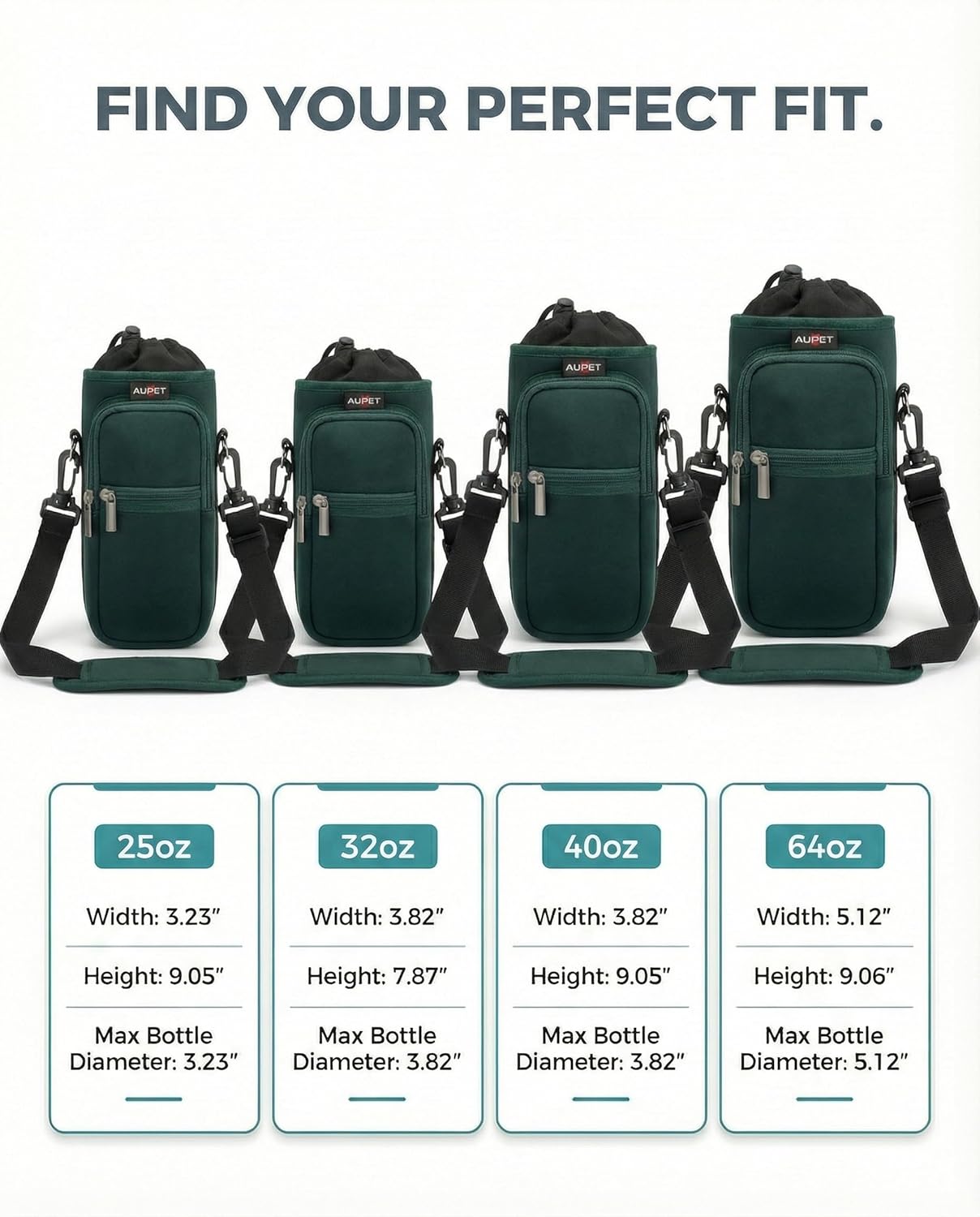 AUPET Water Bottle Sling Bag Sleeve Holder Carrier 25/32/40/64 oz,Insulated Crossbody Water Bottle Case Cover with Strap and Pockets for Men/Women Walking Hiking