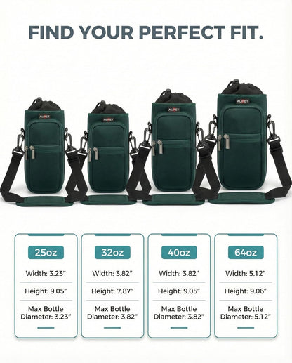 AUPET Water Bottle Sling Bag Sleeve Holder Carrier 25/32/40/64 oz,Insulated Crossbody Water Bottle Case Cover with Strap and Pockets for Men/Women Walking Hiking