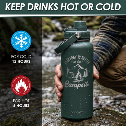 SANDJEST Gym Insulated Engraved Stainless Steel Water Bottle 32oz, Vacuum Chug Lid Travel Tumbler For Men Friends Dad Gymer Trainer, Gym Mode on, Birthday Christmas Father's Day