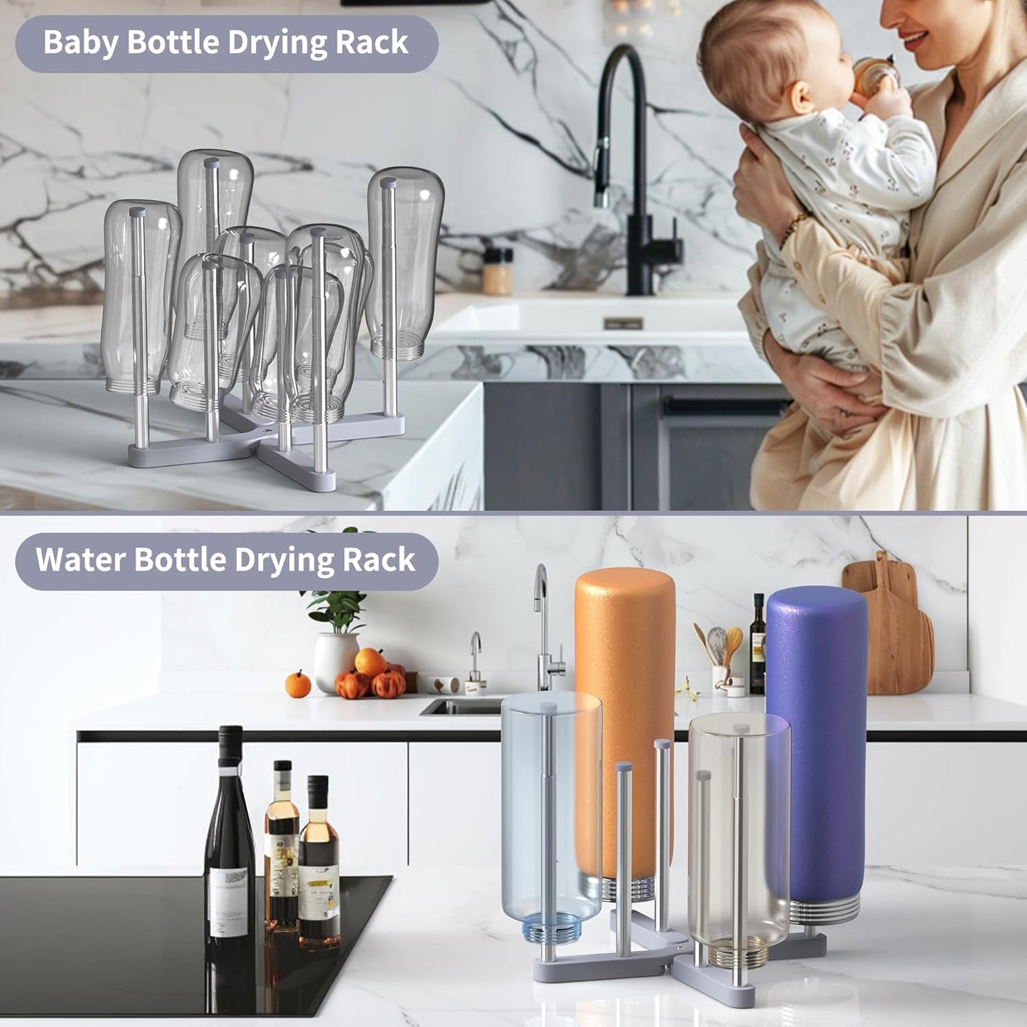 Baby Bottle Drying Rack, Drying Rack for Water Bottle, Reusable Bag, Collapsible Holder for Cups, Mugs and Glass, Sports Bottle Holder