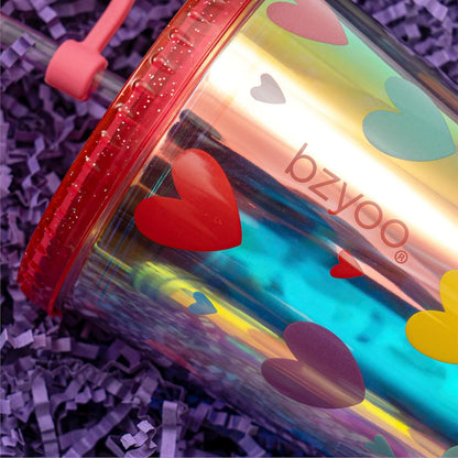 bzyoo SIP 24oz (710ml) Double Wall Plastic Tumbler with Lid and Straw Cold Drink Travel Mug Reusable Party Cup Perfect for Office Ice Coffee or Tea and Gift Color: Pink & Purple