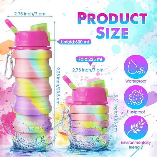 CHENGU 5 Pcs Collapsible Water Bottles 16 oz Portable Foldable Water Bottles Silicone Leak Proof Travel Water Bottle Reusable Sports Water Bottle with Metal Clip for Camping Hiking Travel (Colorful)