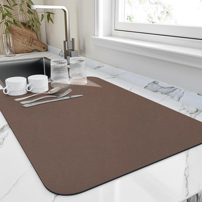 HotLive Dish Drying Mat for Kitchen Counter, Heat Resistant Drainer Mats with Non-slip Rubber Backed, Hide Stain Kitchen Super Absorbent Draining Mat, Easy to Clean Dish Rack Pad, Dark Grey 16"x18"