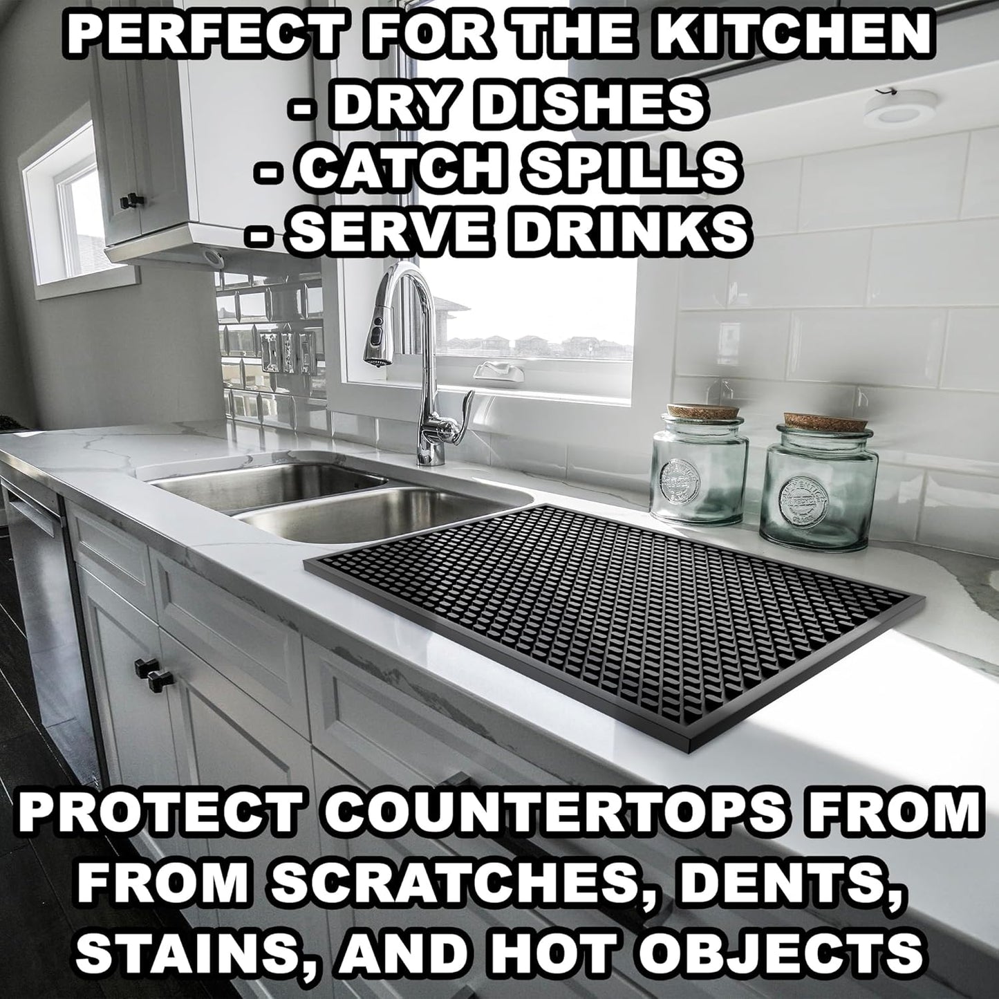 AXIESO Silicone Drip Mat - 1/2 Inch Thick, Heat-Resistant and Food Safe - Counter Top, Coffee Bar or Restaurant - Drying Mat for Glasses - 18x12 Inches