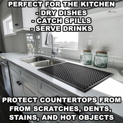 AXIESO Silicone Drip Mat - 1/2 Inch Thick, Heat-Resistant and Food Safe - Counter Top, Coffee Bar or Restaurant - Drying Mat for Glasses - 18x12 Inches