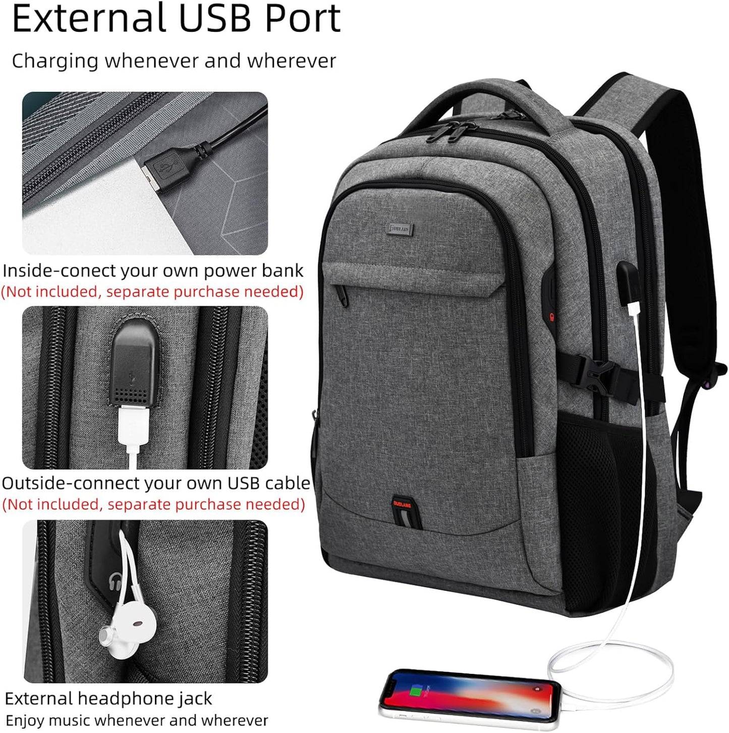 DUSLANG 17 Inch Laptop Backpack for Travel Water Resistant College Backpack for Men/Women Laptop Bag with USB Charging Port,Black - Colors B