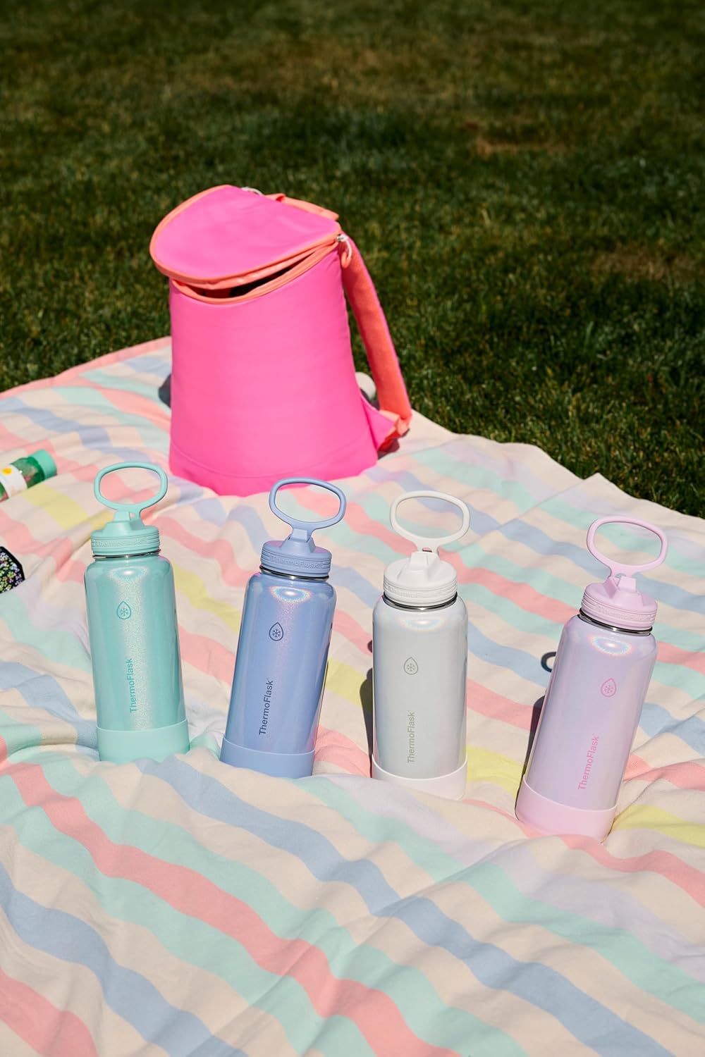ThermoFlask Insulated Water Bottle with Spout Lid (24 oz, Lemonade Stand) - Leakproof, Stainless Steel Water Bottle for Cold & Hot Drinks, Travel & Daily Hydration