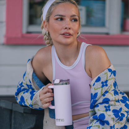 RTIC 20oz Road Trip Travel Mug with Lid and Handle, Ceramic Lined, Insulated, Stainless Steel, Metal, Double Wall Vacuum-Insulation, Portable Coffee, Tea Cup for Hot and Cold Drink, Black