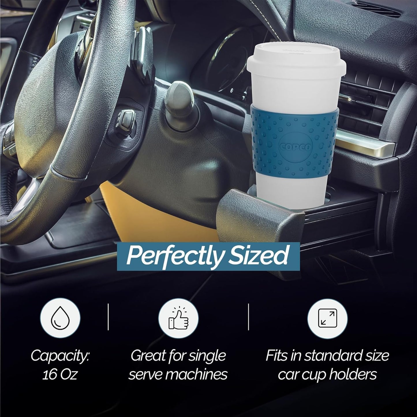 Copco Acadia 16 oz Travel Mug - Insulated Reusable Coffee Tumbler with Double-Walled Plastic, Leak-Proof Lid, BPA-Free - Portable Mug for Hot & Cold Drinks, Cup Holder Friendly (Blue)