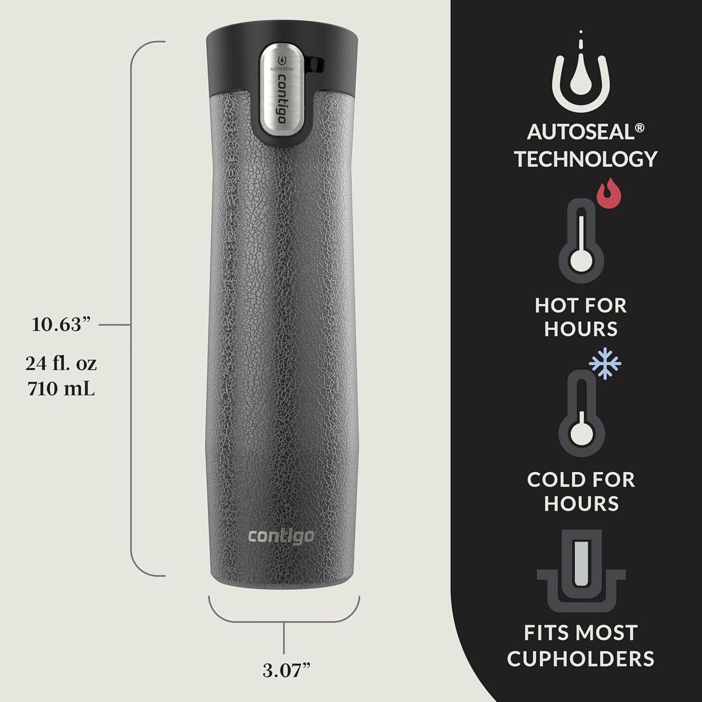 Contigo AUTOSEAL West Loop Vacuum-Insulated Stainless Steel Travel Mug with Easy-Clean Lid 12 oz Blueberry