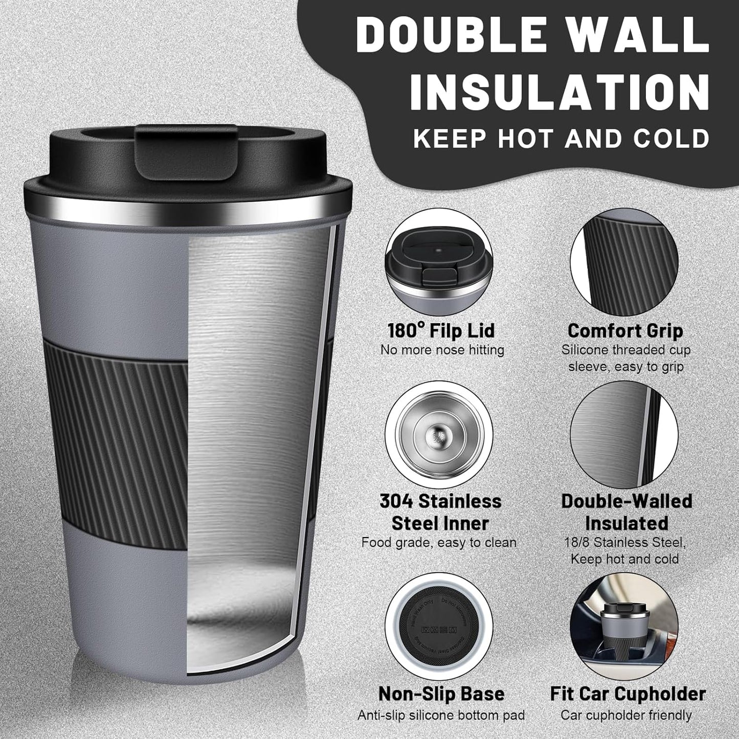 DUBUXW Insulated Coffee Tumblers with Flip Lid 12oz / 17oz, Stainless Steel Travel Coffee Mug Leak Proof, Vacuum Insulated Coffee Mug Reusable Cup, Keeps Cold and Hot for Coffee Tea