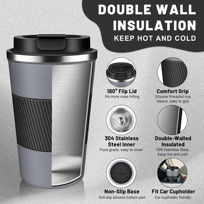 DUBUXW Insulated Coffee Tumblers with Flip Lid 12oz / 17oz, Stainless Steel Travel Coffee Mug Leak Proof, Vacuum Insulated Coffee Mug Reusable Cup, Keeps Cold and Hot for Coffee Tea