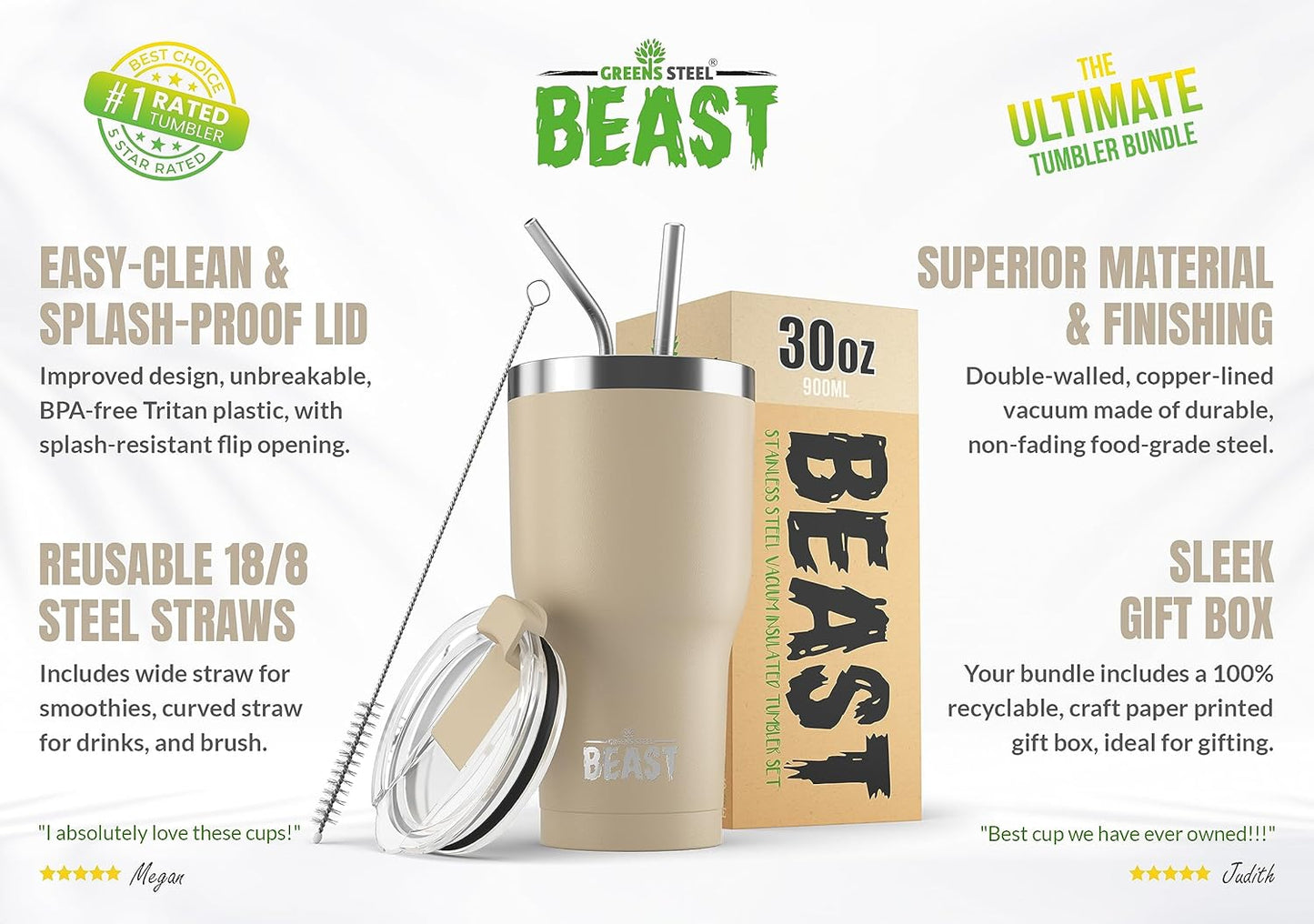 Beast 10 oz Tumbler Stainless Steel Vacuum Insulated Coffee Ice Cup Double Wall Travel Flask (Arctic White)