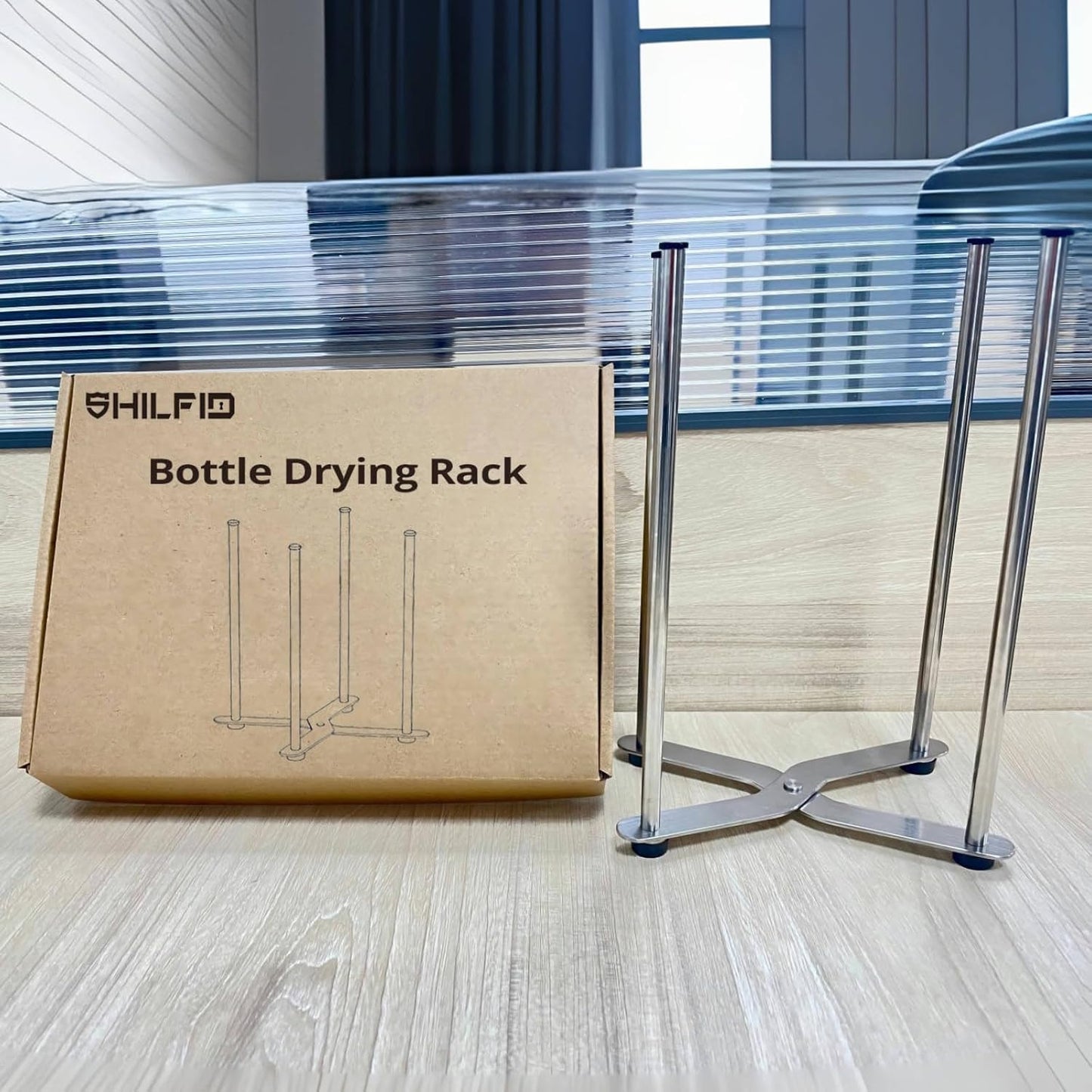 Plastic Bag & Bottle Drying Rack, Multifunctional Wine Decanter Holder, Collapsible Countertop Stand